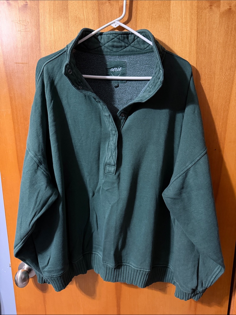 aerie Dark Green Quarter-Snap Crewneck Pullover